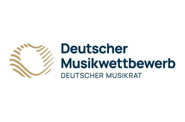 Logo in blauer Schrift mit goldenen Wellen