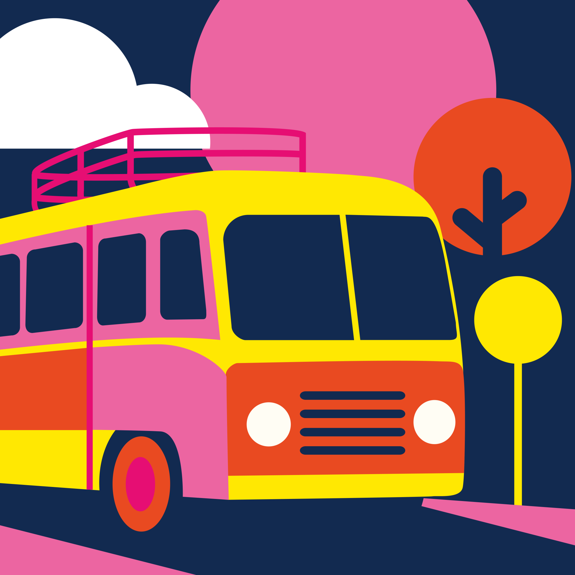 Verkaufsoffener Sonntag mit Oldtimerbusfahrt in der Erbacher Innenstadt Grafische Darstellung eines Oldtimerbusses in bunten Farben.