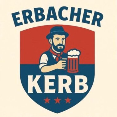 Logo Erbacher Kerb Logo mit Person im Comic-Stil mit Bierkrug in der Hand.