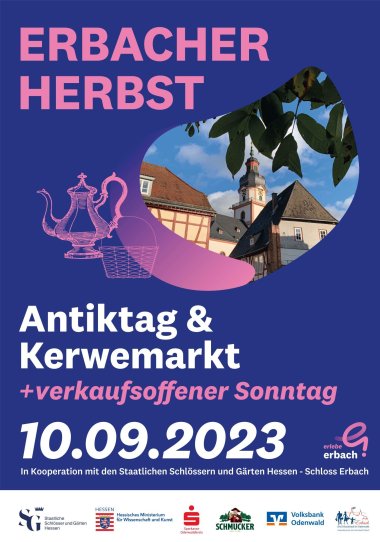 Plakat Erbacher Herbst Plakat mit Bild von Kirche und Grafik Kaffeekanne und Einkaufskorb