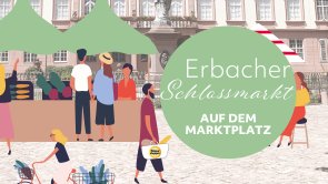 Titelbild Erbacher Schlossmarkt Bild im Comicstyle mit Menschen auf Markt