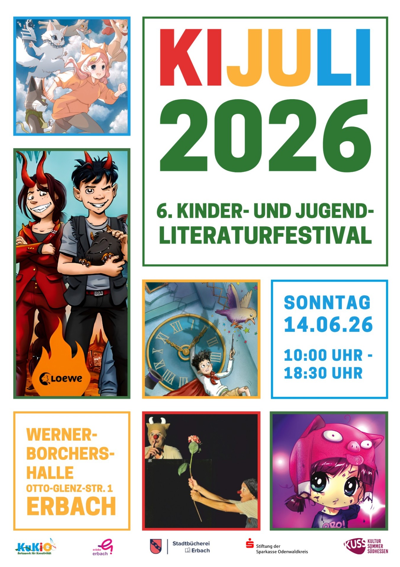 Plakat mit Infos zur Veranstaltung und mehreren Manga-Figuren