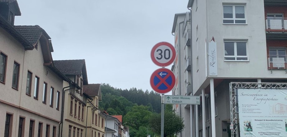 Ein Verkehrszeichen mit Tempo 30 steht am Straßenrand. Auf der Straße daneben fahren Autos.