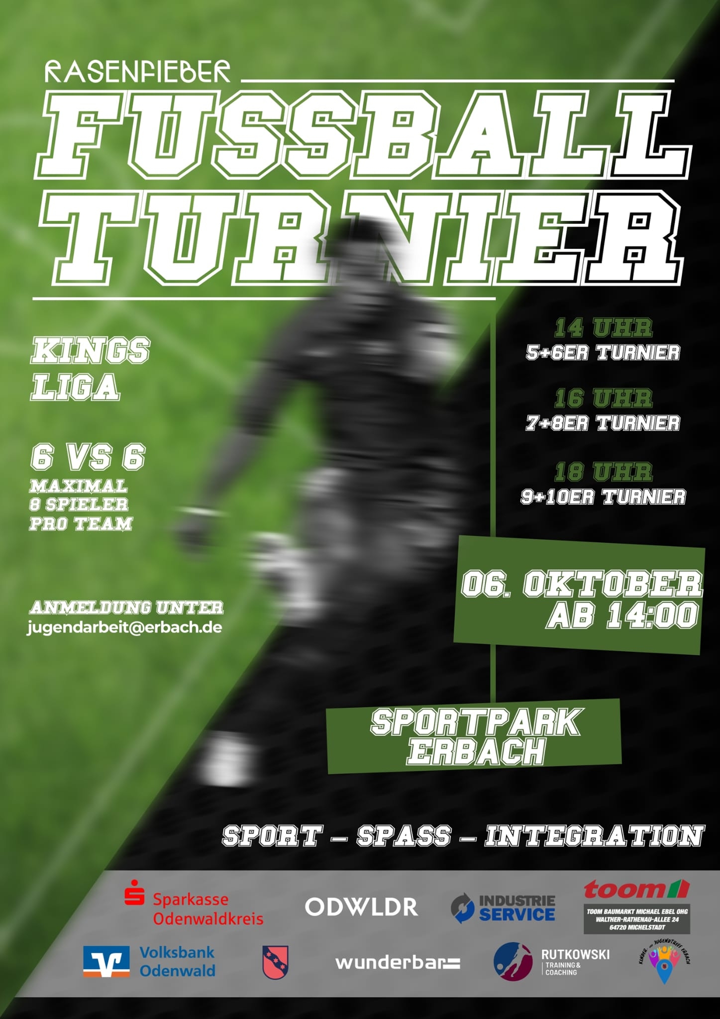 Plakat mit Fußballspieler im Hintergrund