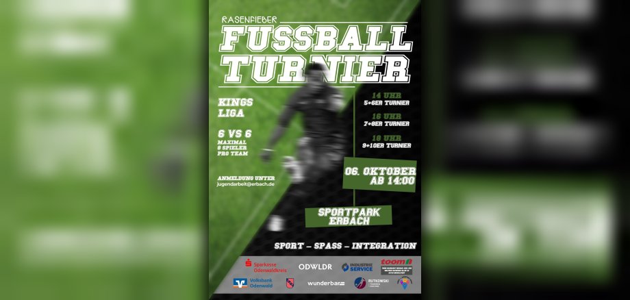 Plakat mit Fußballspieler im Hintergrund