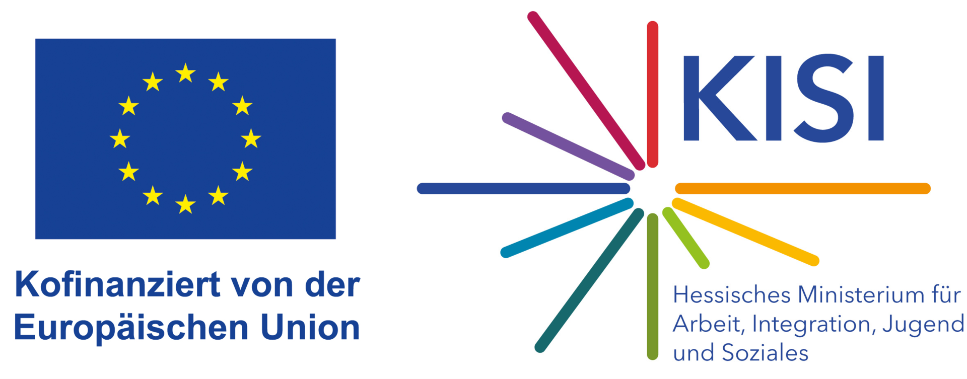 Logo EU und Logo mit bunten Strichen