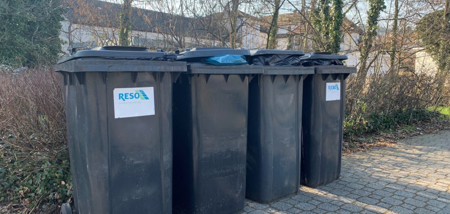 Mülltonnen Vier gefüllte Mülltonnen am Straßenrand