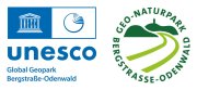 Logo UNESCO und Geonaturpark Bergstraße Odenwald Logo mit Berg- und Tallandschaft