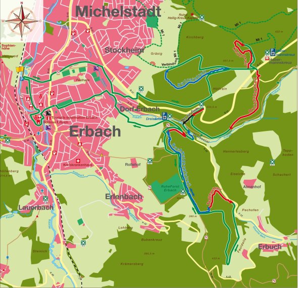Streckenverlauf ERB1 Landkarte mit eingezeichneter Mountainbike-Strecke
