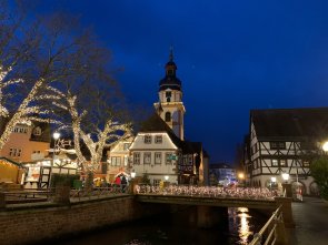 Weihnachtlicher Stadtrundgang Marktplatz mit Weihnachtbuden und beleuchteten Bäumen
