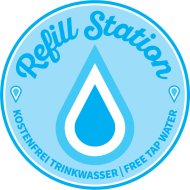Sticker Refill-Station Blauer Sticker mit der Aufschrift "Refill-Station"
